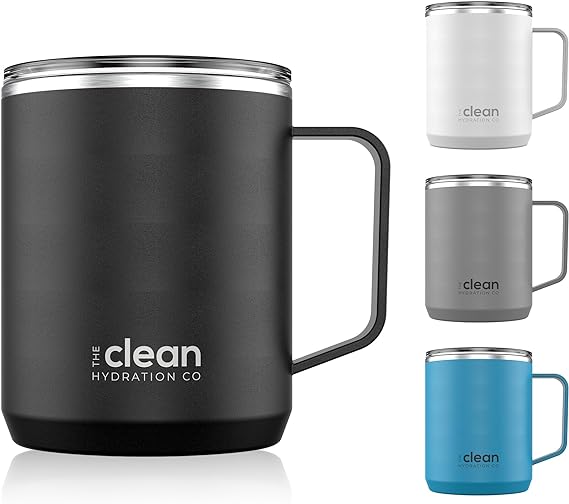 12 oz Coffee Mug – Insulated Stainless Steel Travel Cup (Black, White, Grey, Aqua Blue)